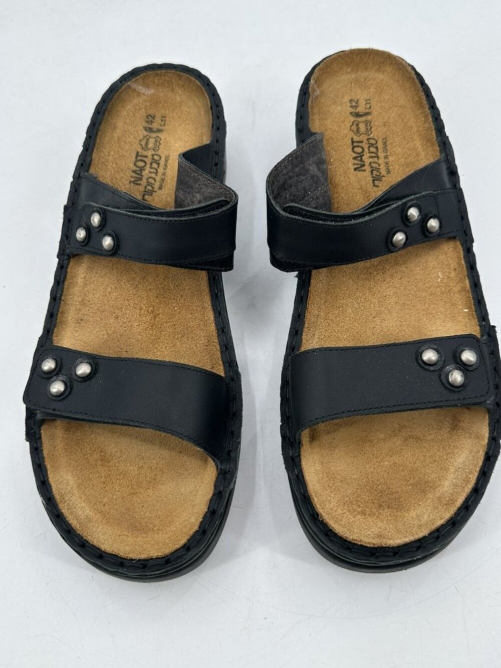 Naot Black Women's Black Leather Studded Slide Sandals Slip On US 11 EU 42
